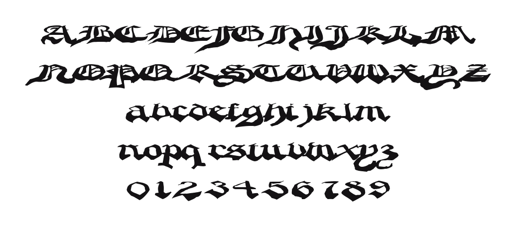 CrappyGothic: every letter, A to Z and a to z, and the numbers 0 to 9