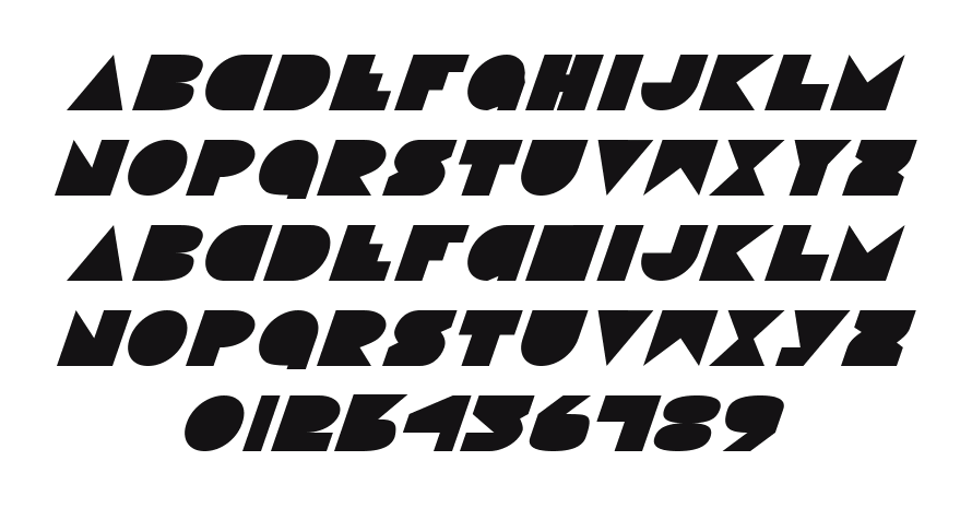 Disco-Deck-Italic: every letter, A to Z and a to z, and the numbers 0 to 9