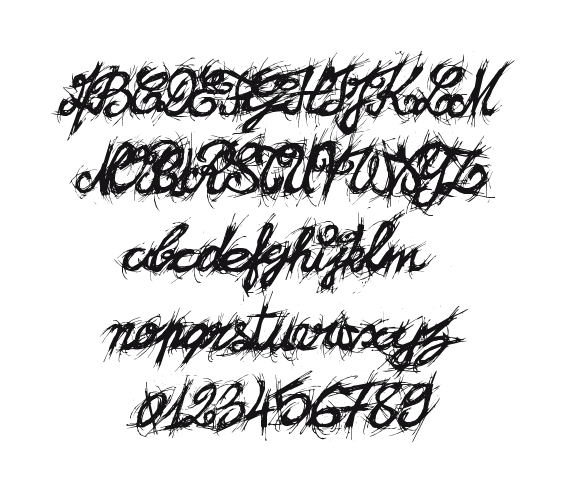 -El-Font-Brush: every letter, A to Z and a to z, and the numbers 0 to 9