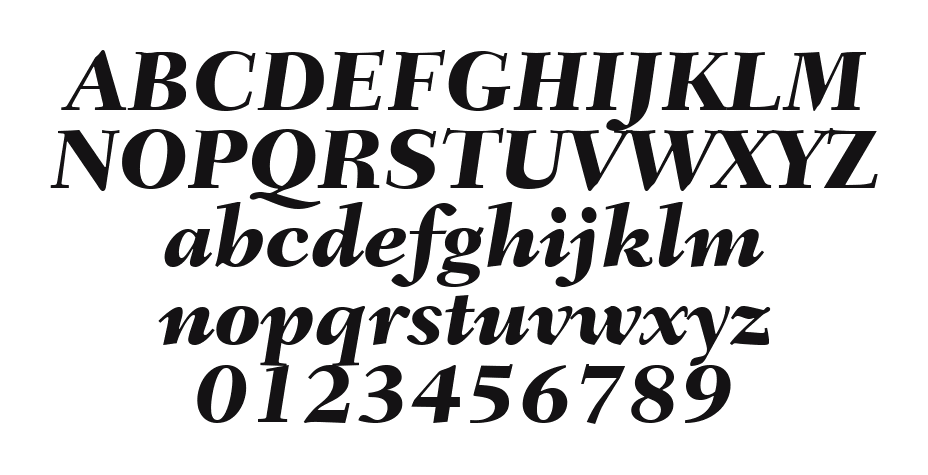 Fairfield-LT-86-Heavy-Italic: every letter, A to Z and a to z, and the numbers 0 to 9