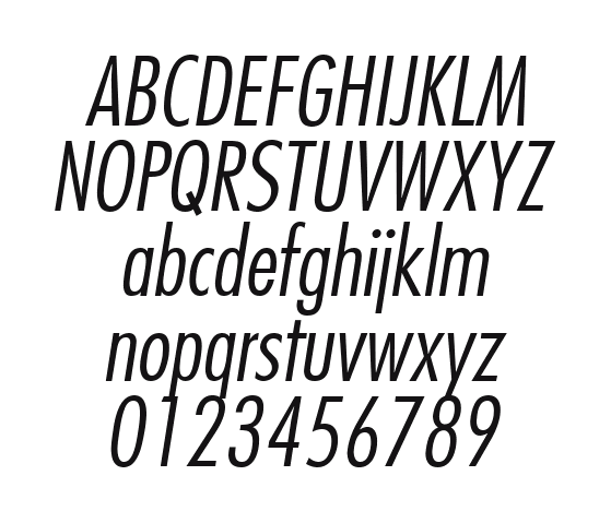 Futura-LtCn-BT-Italic 2: every letter, A to Z and a to z, and the numbers 0 to 9