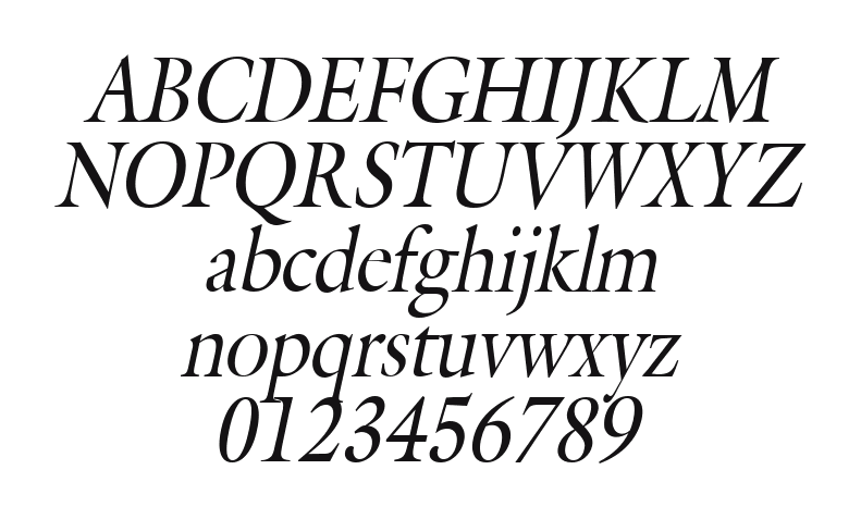 Galant-Condensed-Italic 2: every letter, A to Z and a to z, and the numbers 0 to 9