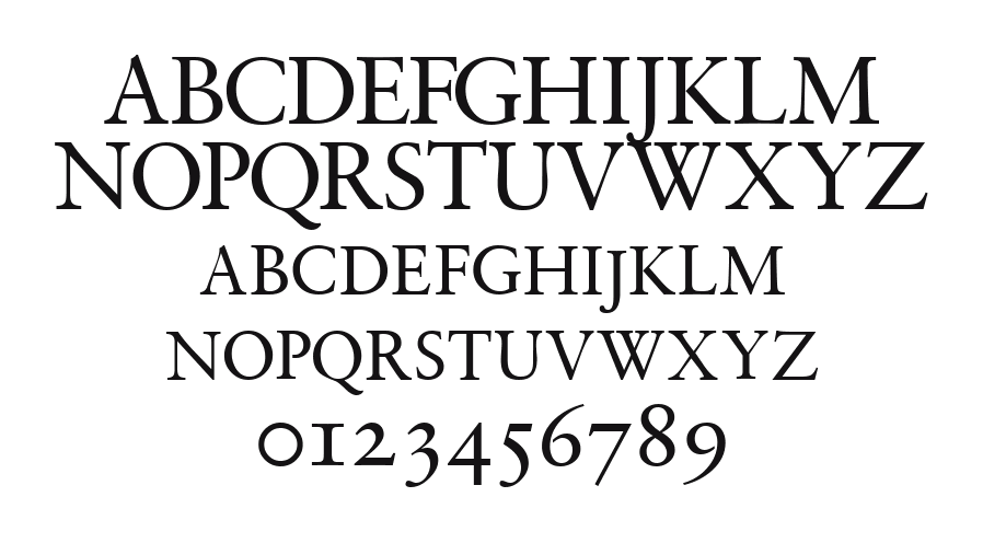 GaramondRetrospectiveOSSCapsSSK: every letter, A to Z and a to z, and the numbers 0 to 9