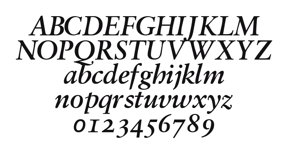 GaramondRetrospectiveOSSSK-BoldItalic: every letter, A to Z and a to z, and the numbers 0 to 9