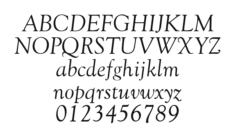 Goudy-Retrospective-SSi-Italic: every letter, A to Z and a to z, and the numbers 0 to 9