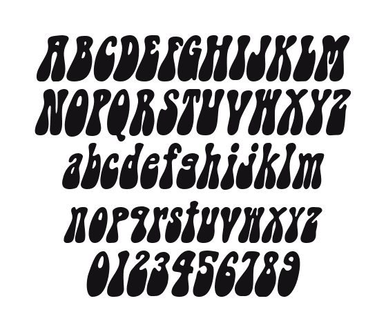 Groovy-Condensed-Italic: every letter, A to Z and a to z, and the numbers 0 to 9