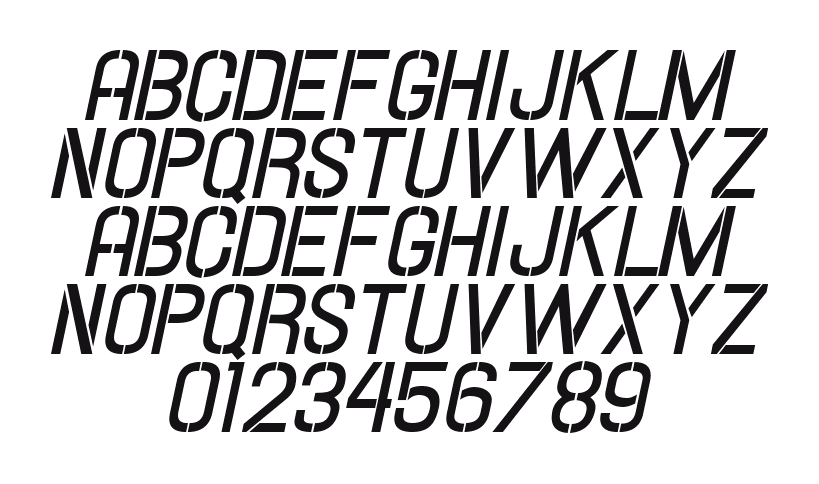 Hallandale-Stencil-Bd-It: every letter, A to Z and a to z, and the numbers 0 to 9