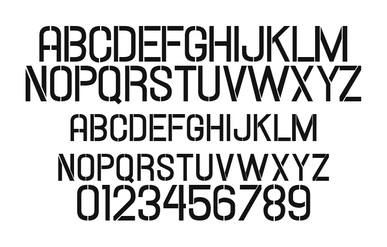 Hallandale-Stencil-Bold-SC-JL: every letter, A to Z and a to z, and the numbers 0 to 9