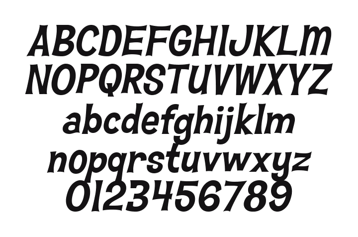 Hawaiian-Aloha-BTN-BoldOblique: every letter, A to Z and a to z, and the numbers 0 to 9