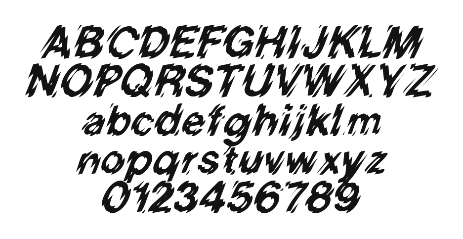 HighVoltage-Italic: every letter, A to Z and a to z, and the numbers 0 to 9