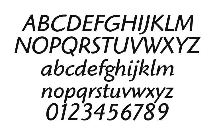 Highlander-ITC-Book-Italic: every letter, A to Z and a to z, and the numbers 0 to 9