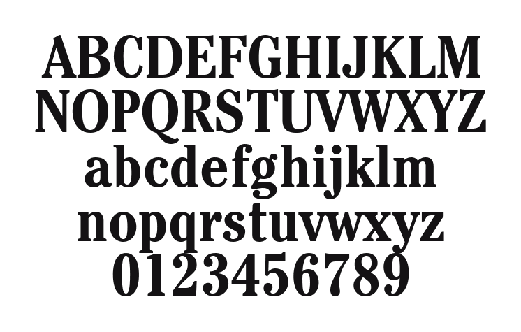 ITCCheltenham-Condensed-Bold: every letter, A to Z and a to z, and the numbers 0 to 9
