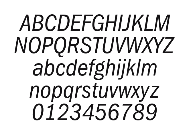ITCFranklinGothic-CondensedBook-Italic: every letter, A to Z and a to z, and the numbers 0 to 9