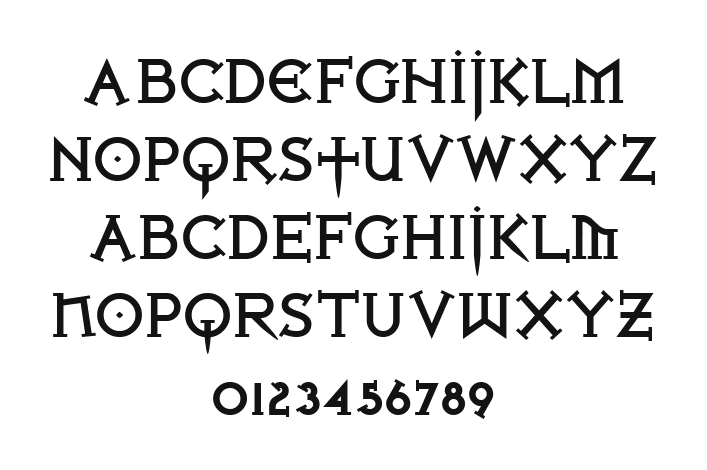 Iron-League-Black: every letter, A to Z and a to z, and the numbers 0 to 9