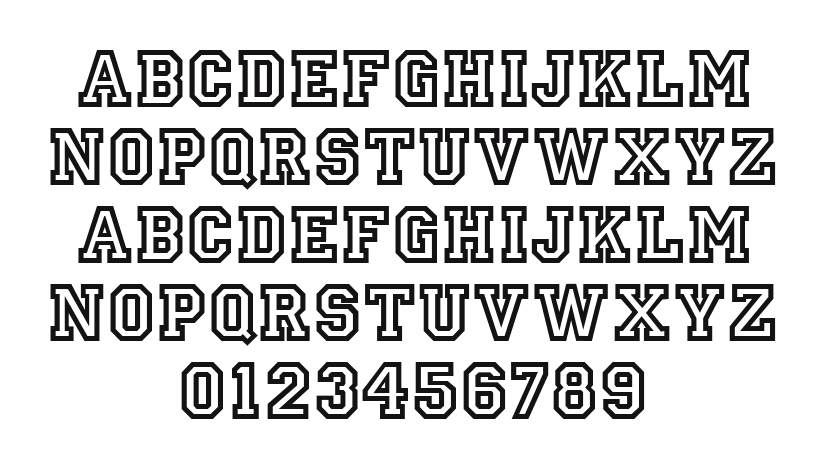 Ivy-League-Outline: every letter, A to Z and a to z, and the numbers 0 to 9