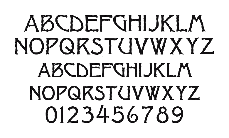 Jagged-Light 2: every letter, A to Z and a to z, and the numbers 0 to 9