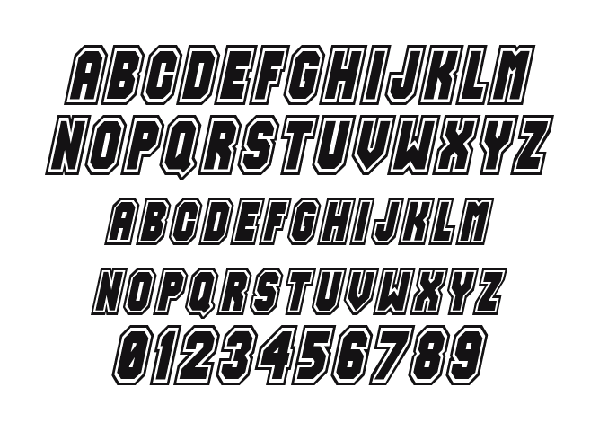 Jersey-Condensed-Italic: every letter, A to Z and a to z, and the numbers 0 to 9