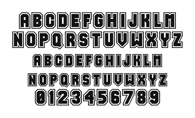 Jersey-Normal: every letter, A to Z and a to z, and the numbers 0 to 9