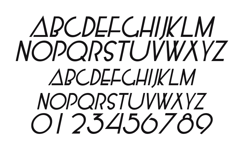 Kensington-Bold-Italic: every letter, A to Z and a to z, and the numbers 0 to 9