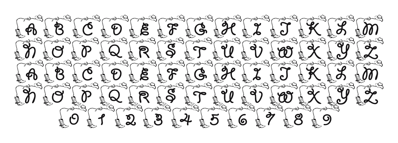 LCR-Cowboy-s-Rest: every letter, A to Z and a to z, and the numbers 0 to 9