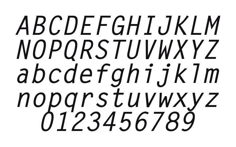 Letter-Gothic-MT-Bold-Oblique: every letter, A to Z and a to z, and the numbers 0 to 9