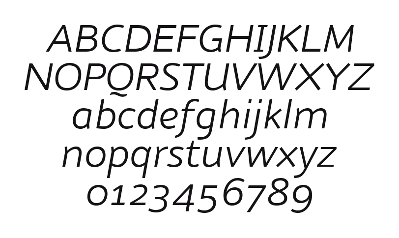 Nubian-LightItalic: every letter, A to Z and a to z, and the numbers 0 to 9