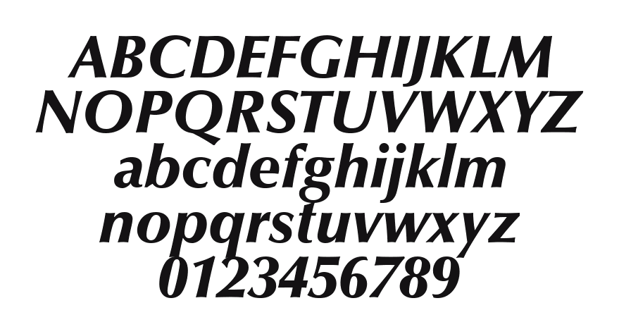 Optima-Black-Italic 2: every letter, A to Z and a to z, and the numbers 0 to 9