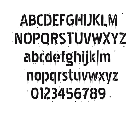 Pakenham-Spraypaint: every letter, A to Z and a to z, and the numbers 0 to 9