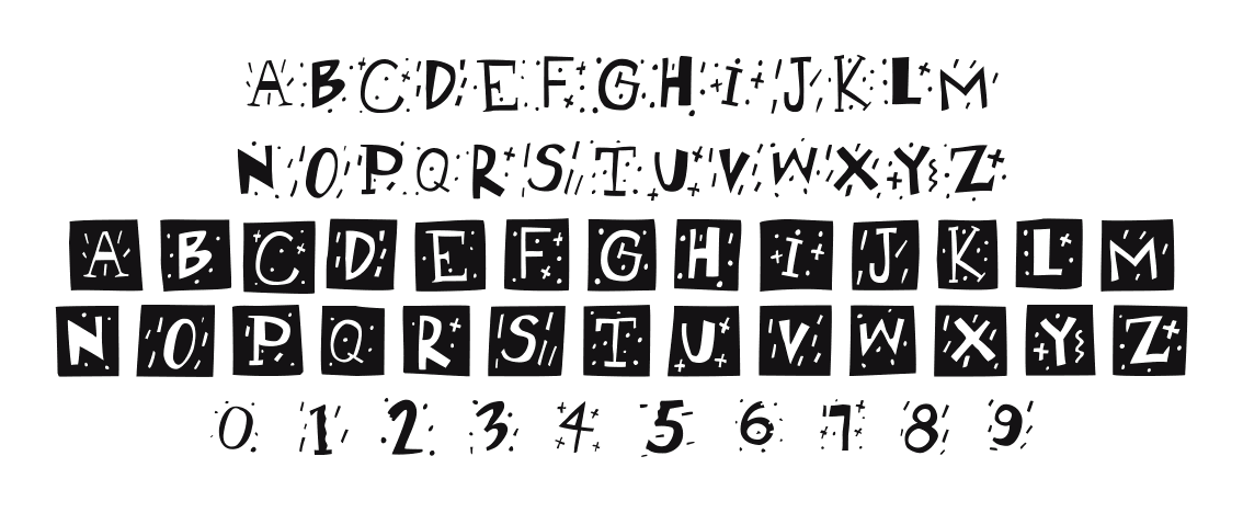 RetroCapsBW: every letter, A to Z and a to z, and the numbers 0 to 9