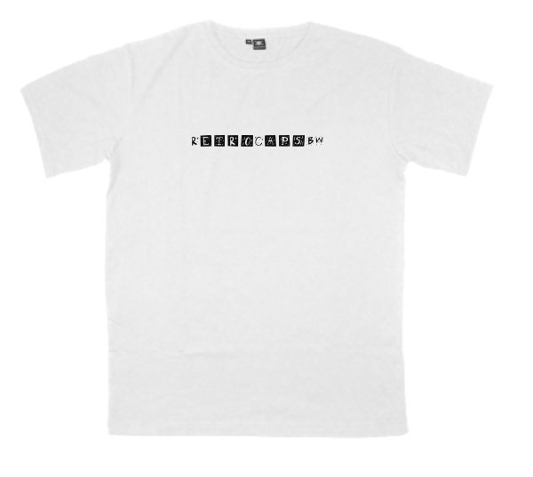 RetroCapsBW printed on a t-shirt