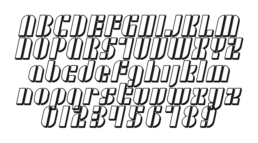 SF-RetroSplice-Shaded: every letter, A to Z and a to z, and the numbers 0 to 9