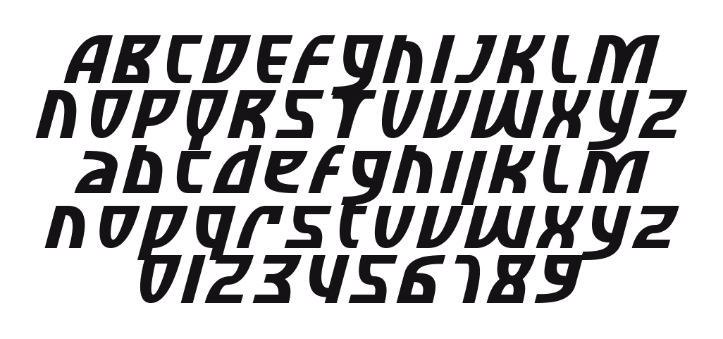 SF-Retroesque-Italic: every letter, A to Z and a to z, and the numbers 0 to 9