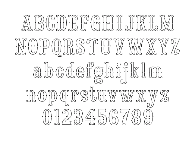 Saloon-Girl-Fill-Lines: every letter, A to Z and a to z, and the numbers 0 to 9