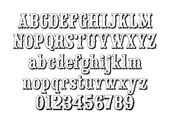 Saloon-Girl-Open: every letter, A to Z and a to z, and the numbers 0 to 9