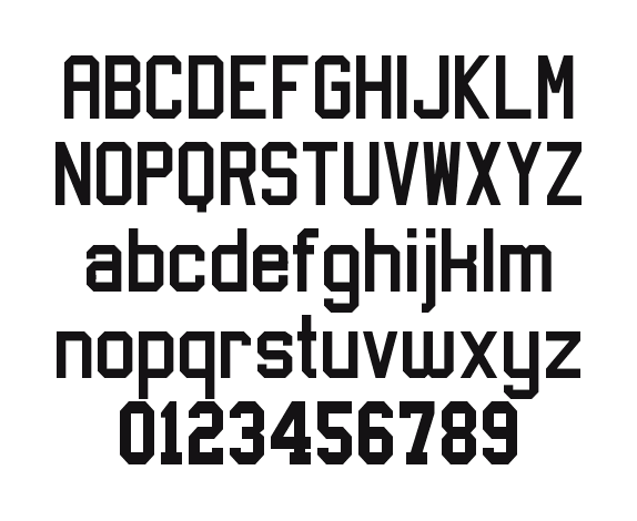 Sports-Jersey: every letter, A to Z and a to z, and the numbers 0 to 9