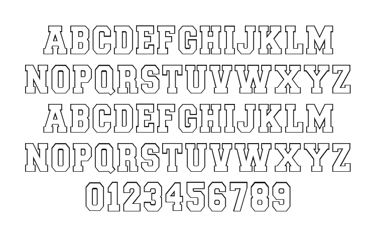 SportsJersey-Normal: every letter, A to Z and a to z, and the numbers 0 to 9