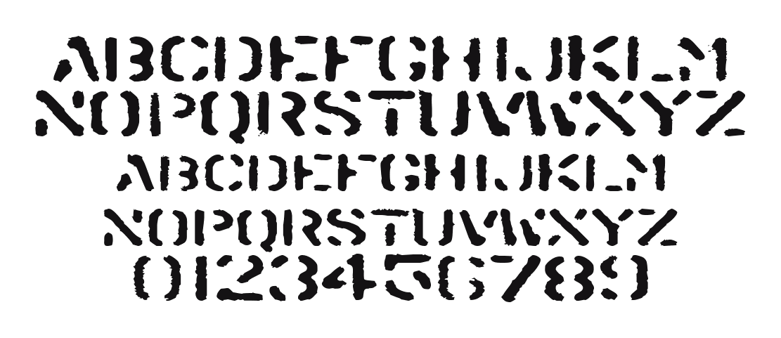 SprayStencilExtended: every letter, A to Z and a to z, and the numbers 0 to 9