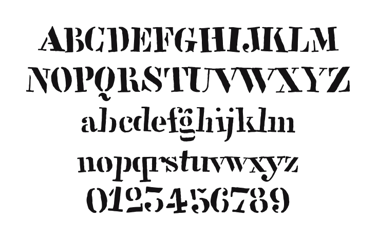 StencilFull-Danse: every letter, A to Z and a to z, and the numbers 0 to 9