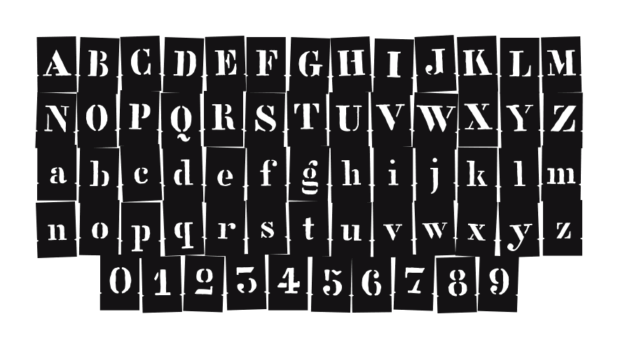 StencilFull-NegativeDance: every letter, A to Z and a to z, and the numbers 0 to 9