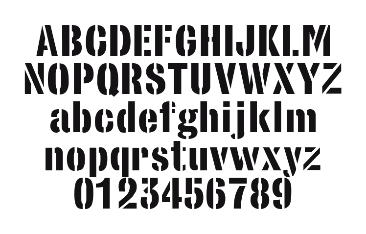 StencilSans-Bold: every letter, A to Z and a to z, and the numbers 0 to 9