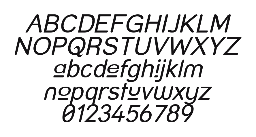 Street---Upper-Italic: every letter, A to Z and a to z, and the numbers 0 to 9
