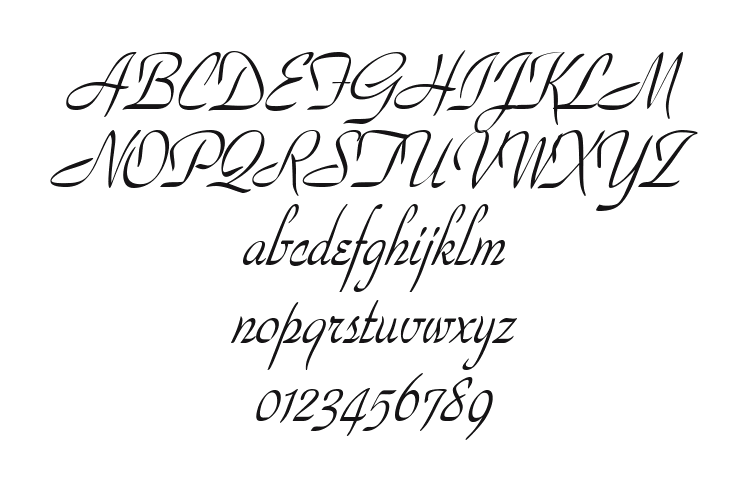 WaldorfScriptCondensed-Italic: every letter, A to Z and a to z, and the numbers 0 to 9