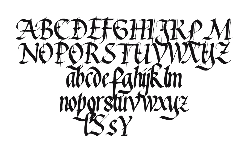 Waters-Gothic: every letter, A to Z and a to z, and the numbers 0 to 9