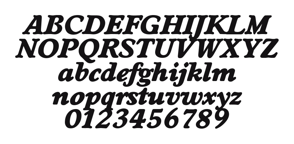 Worcester-Serial-Heavy-RegularItalic: every letter, A to Z and a to z, and the numbers 0 to 9