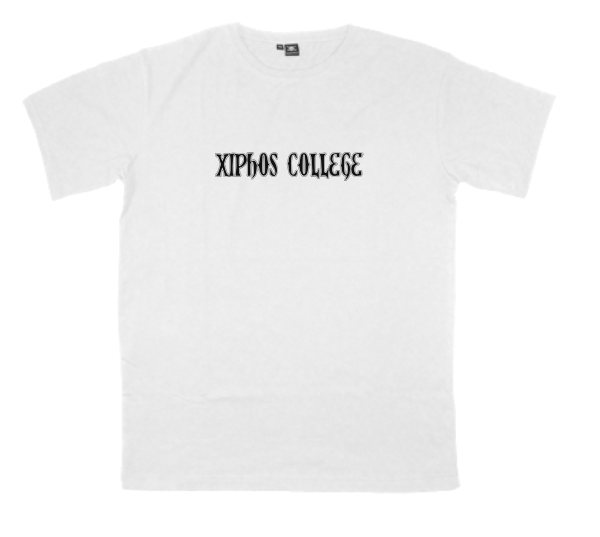 Xiphos-College printed on a t-shirt