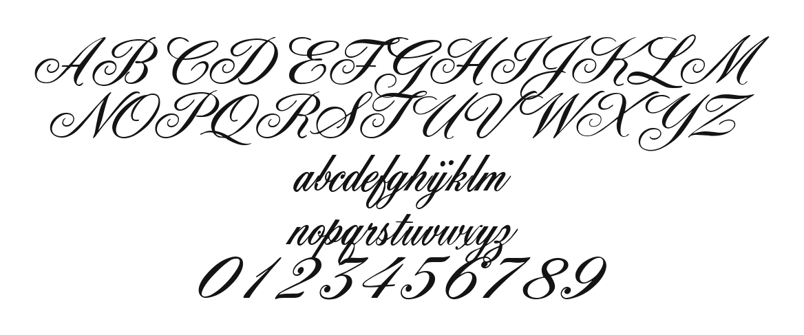 York-Script-ES: every letter, A to Z and a to z, and the numbers 0 to 9