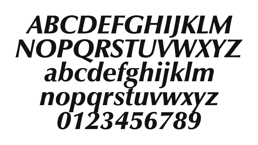 ZapfHumnst-Ult-BT-Ultra-Italic: every letter, A to Z and a to z, and the numbers 0 to 9