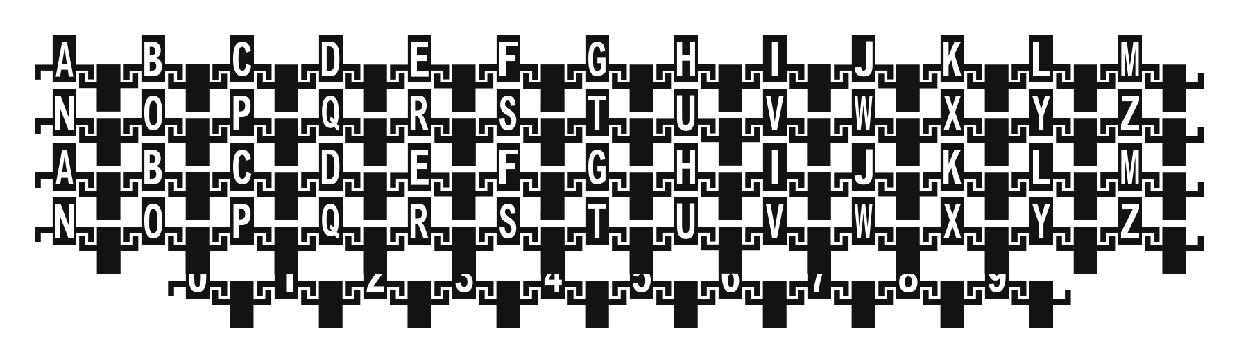 Zipper: every letter, A to Z and a to z, and the numbers 0 to 9