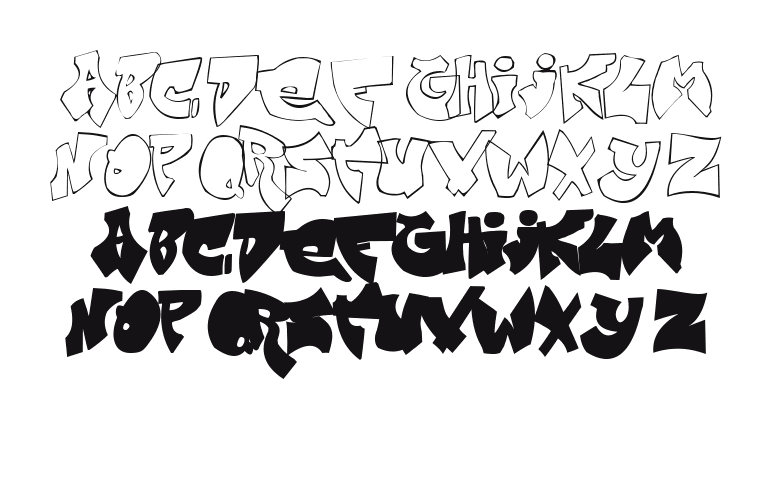 Zit-Graffiti: every letter, A to Z and a to z, and the numbers 0 to 9