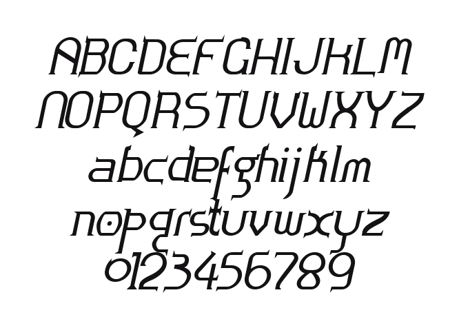 Zoloft-Bold-Italic: every letter, A to Z and a to z, and the numbers 0 to 9
